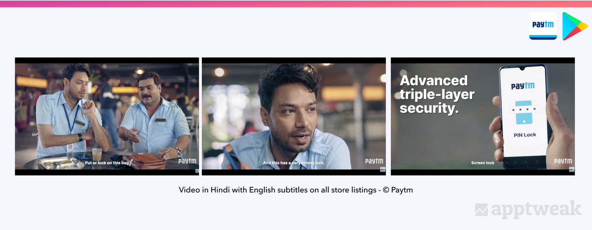 Paytm store listing video on the Play Store.